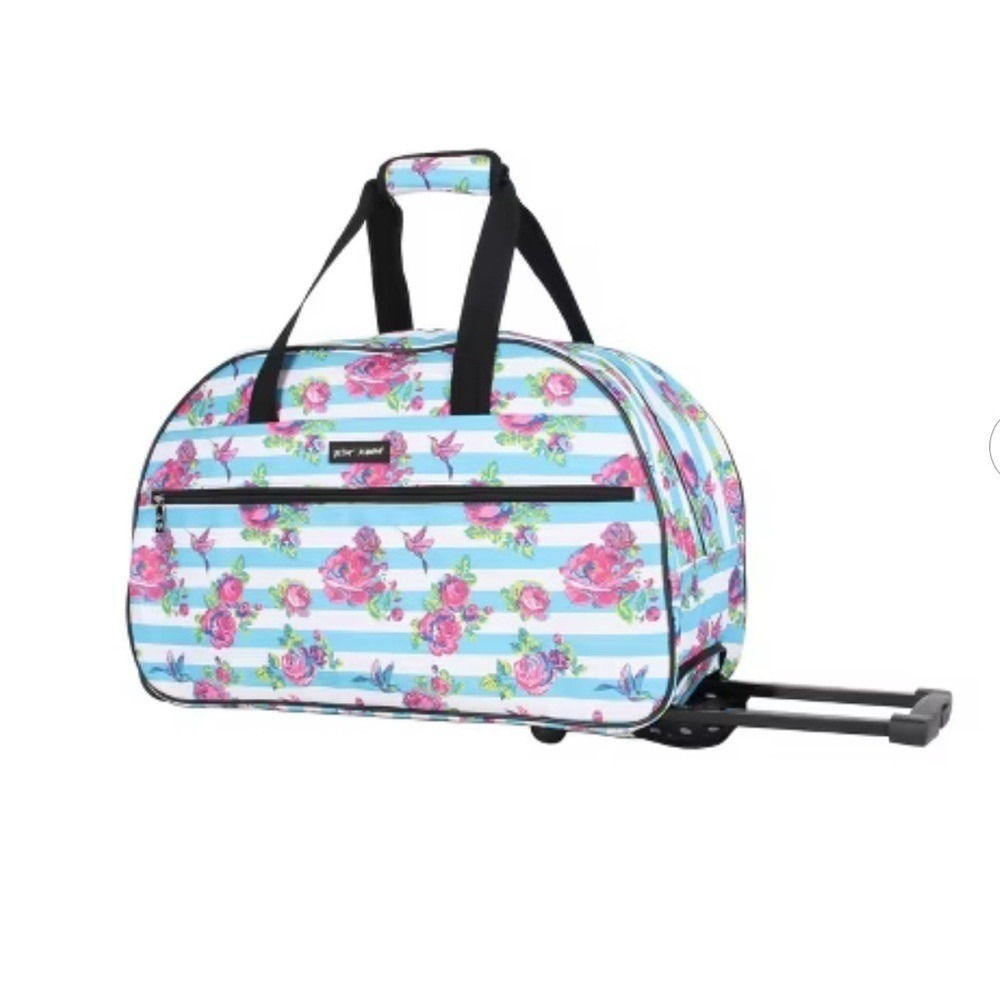 Betsey Johnson Carry-On Luggage Roller Duffle‎ Bag Floral Striped Travel NWT
